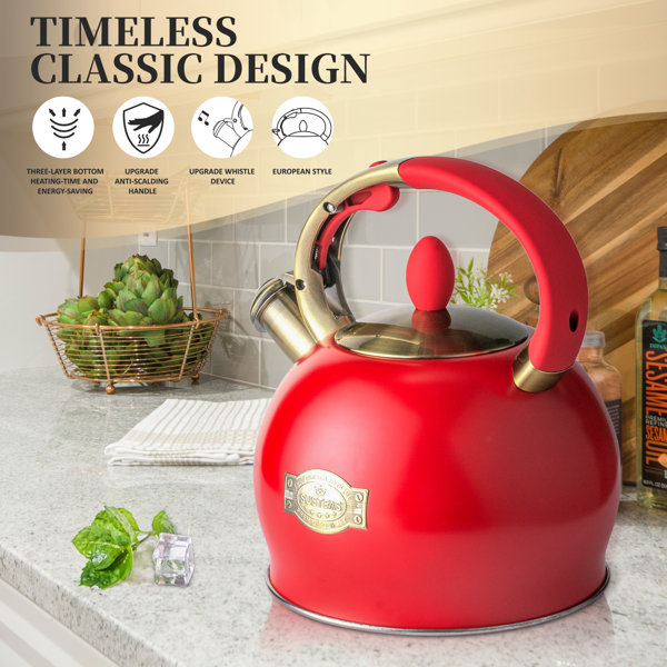 SUSTEAS 3 Quarts Stainless Steel Whistling Stovetop Tea Kettle